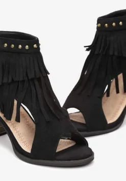 Czarne Sandały za Kostkę z Frędzlami i Ćwiekami Inayat