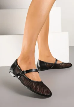 Czarne Siateczkowe Balerinki w Stylu Mary Jane Millexia