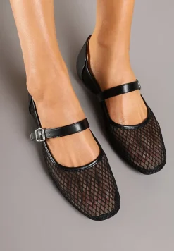 Czarne Siateczkowe Balerinki w Stylu Mary Jane Millexia