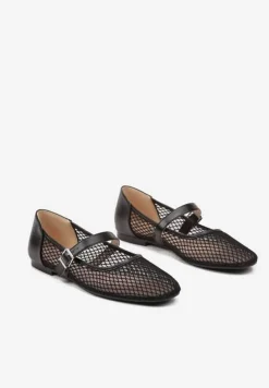 Czarne Siateczkowe Balerinki w Stylu Mary Jane Millexia