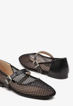 Czarne Siateczkowe Balerinki w Stylu Mary Jane Millexia