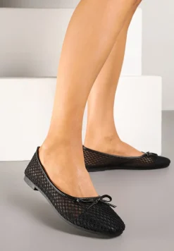 Czarne Siateczkowe Balerinki z Ozdobną Kokardką Nairisola
