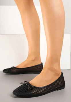 Czarne Siateczkowe Balerinki z Ozdobną Kokardką Nairisola