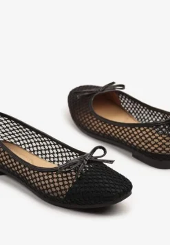 Czarne Siateczkowe Balerinki z Ozdobną Kokardką Nairisola
