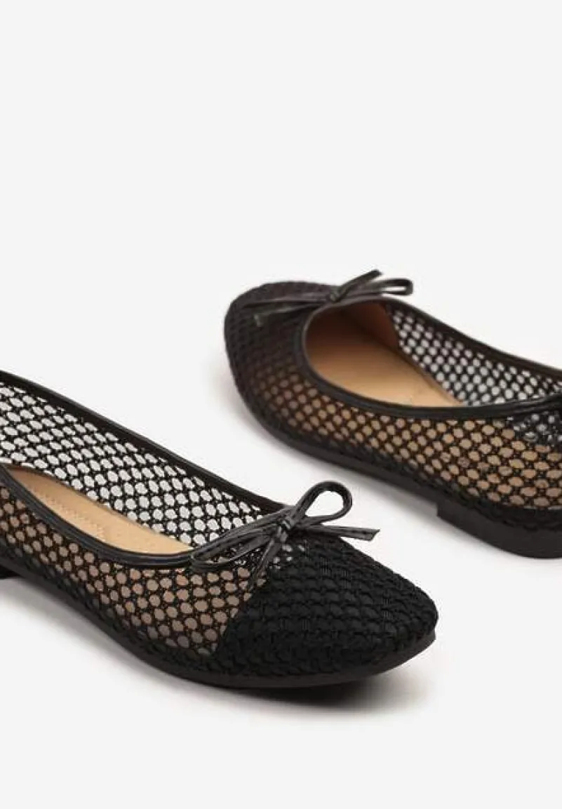 Czarne Siateczkowe Balerinki z Ozdobną Kokardką Nairisola