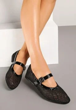 Czarne Siateczkowe Balerinki w Stylu Mary Jane Annivira