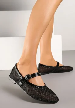 Czarne Siateczkowe Balerinki w Stylu Mary Jane Annivira