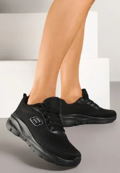 Czarne Siateczkowe Buty Sportowe Sneakersy na Piankowej Podeszwie Zdobione Aplikacją Sonessa