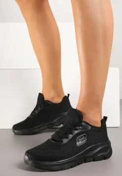 Czarne Siateczkowe Buty Sportowe Sneakersy na Piankowej Podeszwie Zdobione Aplikacją Sonessa