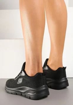 Czarne Siateczkowe Buty Sportowe Sneakersy na Piankowej Podeszwie Zdobione Aplikacją Sonessa