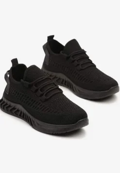 Czarne Siateczkowe Buty Sportowe Sneakersy na Podeszwie z Tłoczeniami Finloti