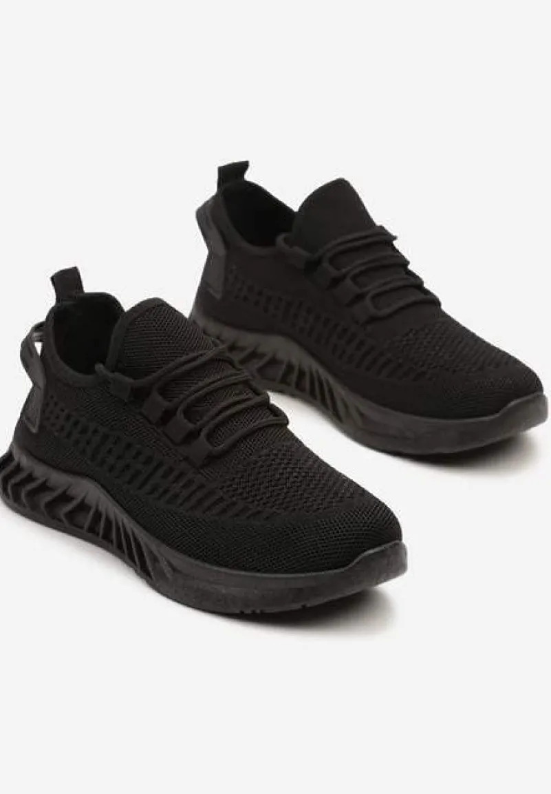 Czarne Siateczkowe Buty Sportowe Sneakersy na Podeszwie z Tłoczeniami Finloti