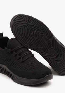 Czarne Siateczkowe Buty Sportowe Sneakersy na Podeszwie z Tłoczeniami Finloti