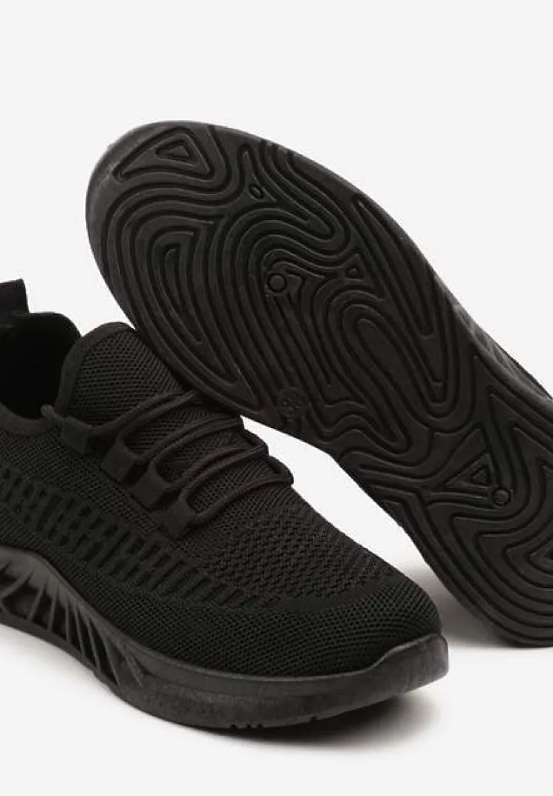 Czarne Siateczkowe Buty Sportowe Sneakersy na Podeszwie z Tłoczeniami Finloti