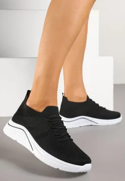 Czarne Siateczkowe Buty Sportowe Sneakersy na Zdobionej Podeszwie Talloti