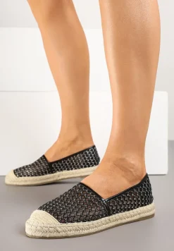 Czarne Siateczkowe Espadryle na Podeszwie z Plecionki Setariva