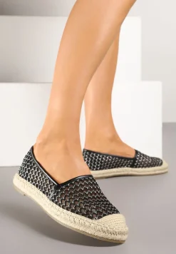 Czarne Siateczkowe Espadryle na Podeszwie z Plecionki Setariva