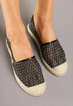 Czarne Siateczkowe Espadryle na Podeszwie z Plecionki Setariva