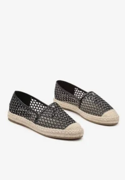 Czarne Siateczkowe Espadryle na Podeszwie z Plecionki Setariva