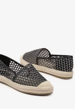Czarne Siateczkowe Espadryle na Podeszwie z Plecionki Setariva
