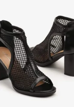 Czarne Siateczkowe Sandały Stylizowane na Botki na Obcasie z Cyrkoniami Senarila