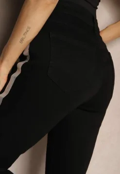 Czarne Skinny Jeansy Regular Waist z Ozdobnymi Paskami Brokatowymi Nelti
