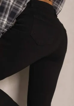 Czarne Skinny Jeansy z Bawełną High Waist Lorie