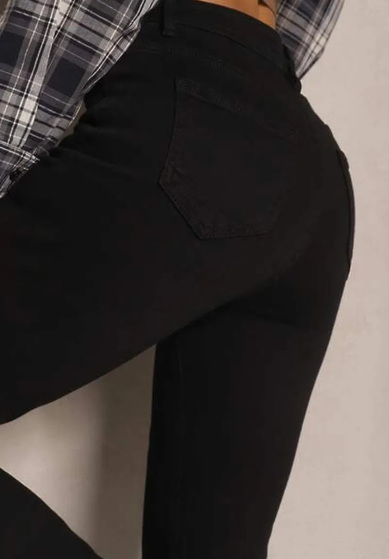 Czarne Skinny Jeansy z Bawełną High Waist Lorie