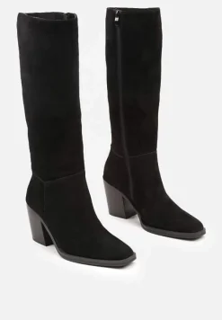 Czarne Skórzane Kozaki na Słupku Realinae