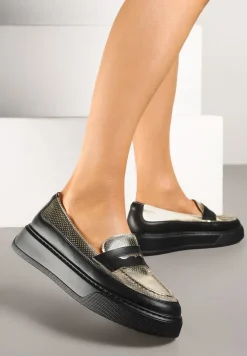 Czarne Skórzane Mokasyny na Platformie Meraviela
