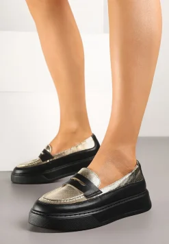 Czarne Skórzane Mokasyny na Platformie Meraviela