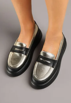 Czarne Skórzane Mokasyny na Platformie Meraviela