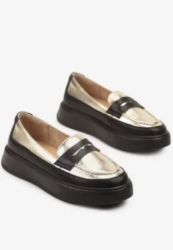 Czarne Skórzane Mokasyny na Platformie Meraviela