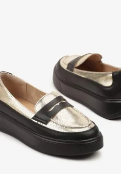 Czarne Skórzane Mokasyny na Platformie Meraviela