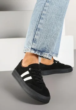 Czarne Sneakersy Klasyczne Tenisówki ze Skóry Naturalnej Alotia