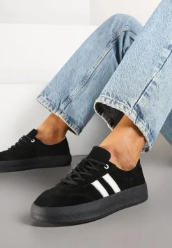 Czarne Sneakersy Klasyczne Tenisówki ze Skóry Naturalnej Alotia