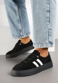 Czarne Sneakersy Klasyczne Tenisówki ze Skóry Naturalnej Alotia