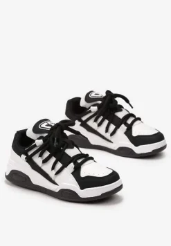 Czarne Sneakersy na Grubej Podeszwie z Imitacji Skóry z Grubymi Sznurowadłami Virinal