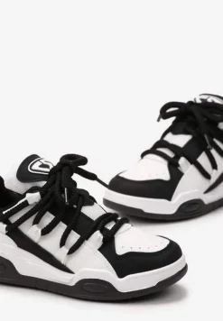 Czarne Sneakersy na Grubej Podeszwie z Imitacji Skóry z Grubymi Sznurowadłami Virinal