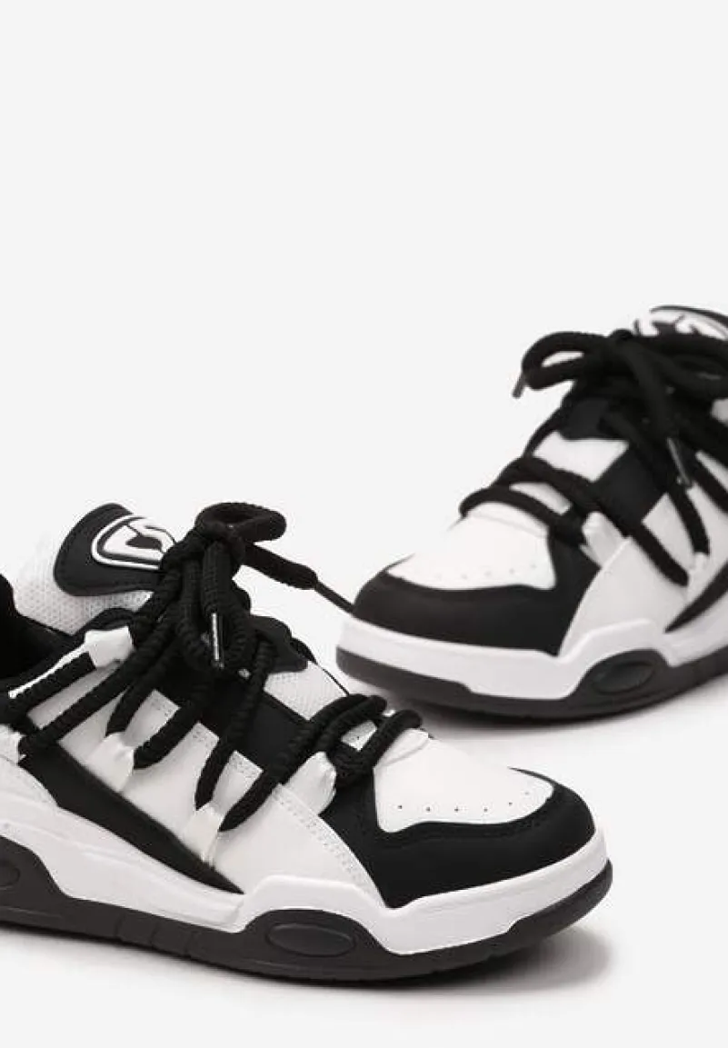 Czarne Sneakersy na Grubej Podeszwie z Imitacji Skóry z Grubymi Sznurowadłami Virinal