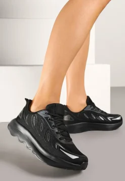 Czarne Sneakersy na Podeszwie z Pianki Zdobione Geometrycznymi Detalami Ulianavia