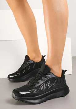 Czarne Sneakersy na Podeszwie z Pianki Zdobione Geometrycznymi Detalami Ulianavia