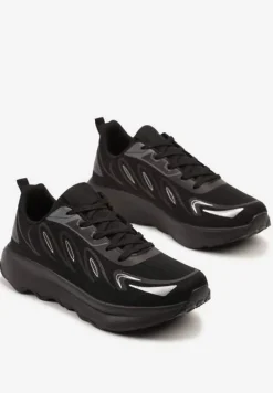 Czarne Sneakersy na Podeszwie z Pianki Zdobione Geometrycznymi Detalami Ulianavia