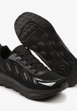 Czarne Sneakersy na Podeszwie z Pianki Zdobione Geometrycznymi Detalami Ulianavia