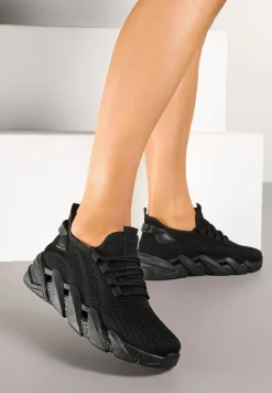 Czarne Sneakersy na Tłoczonej Platformie Tatilora