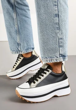 Czarne Sneakersy na Tłoczonej Platformie w Streetwearowym Stylu Hanerith