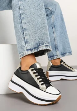 Czarne Sneakersy na Tłoczonej Platformie w Streetwearowym Stylu Hanerith