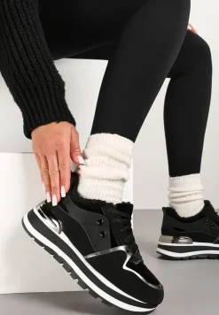 Czarne Sneakersy na Zimę z Futerkowym Ociepleniem Vertiste