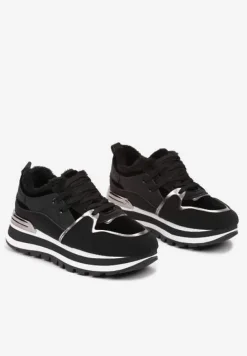 Czarne Sneakersy na Zimę z Futerkowym Ociepleniem Vertiste
