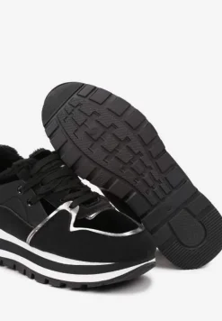 Czarne Sneakersy na Zimę z Futerkowym Ociepleniem Vertiste